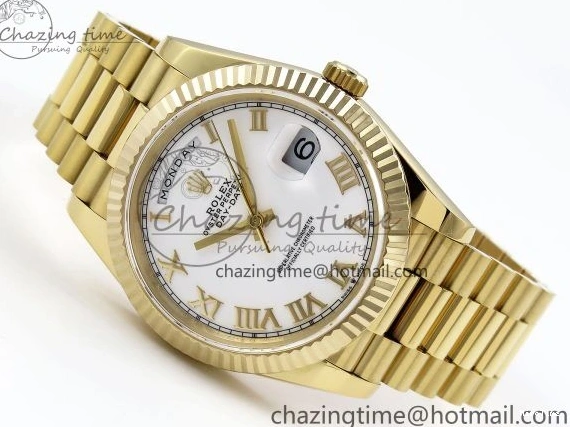 MiroTime 0408 Day Date 40 YG JDF Gain Weight 904L Steel White Roman Dial on President Bracelet VR3255 V Functional 1369